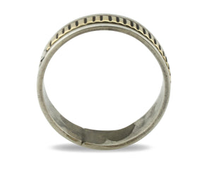 Navajo Ring 925 Silver & Solid 14k Yellow Gold Artist Signed E Hand Stamped C80s