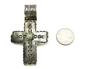 Navajo Cross Pendant .925 Silver Morenci Turquoise Signed Artist RC C.80's