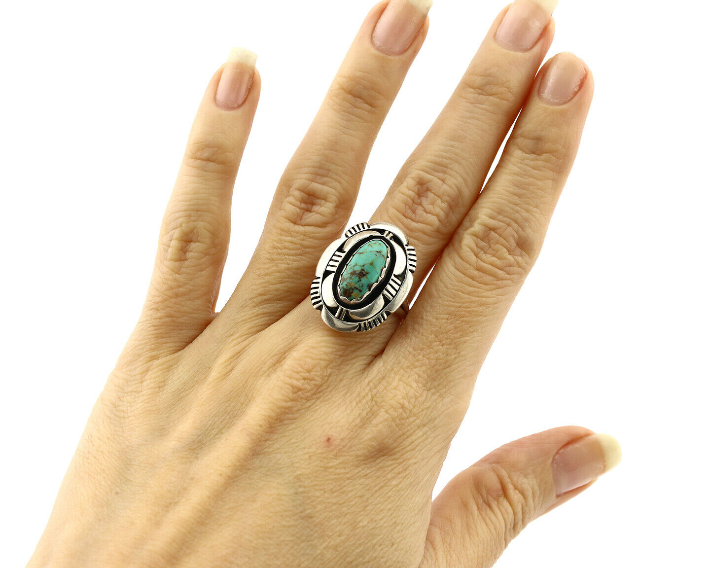 Navajo Ring .925 Silver Royston Turquoise Artist Signed L. M. Nez C80s