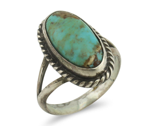 Navajo Ring 925 Silver Natural Blue Kingman Turquoise Native Artist C.80's