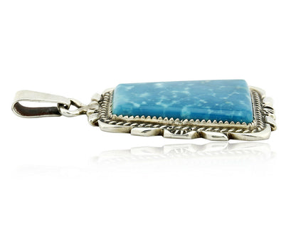 C. 1980-90's Navajo Signed TALHAT Blue Turquoise .925 Silver Pendant