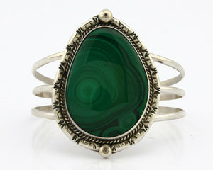 Navajo Malachite Bracelet SOLID .925 Silver Signed Artist KH C.80's
