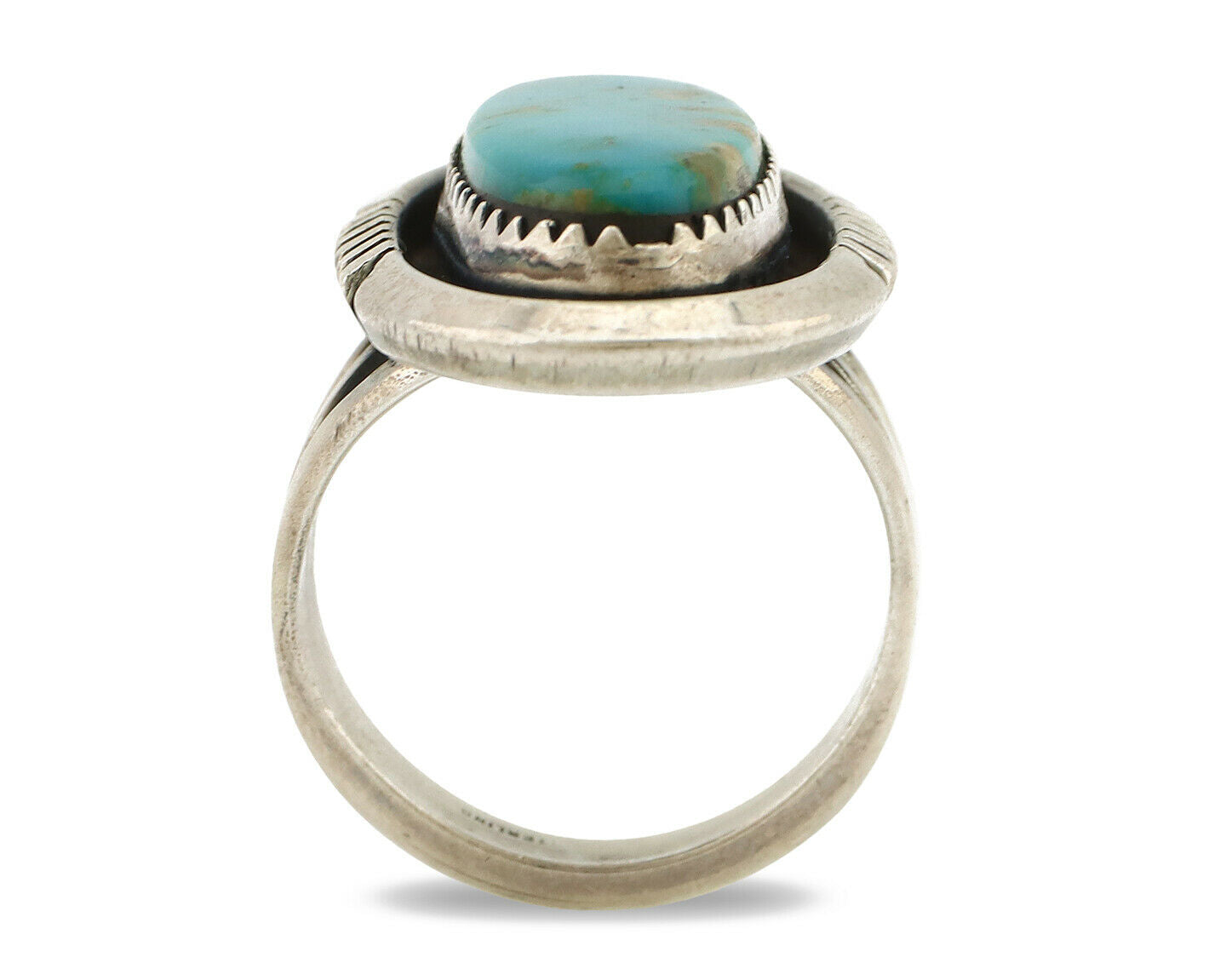 Navajo Ring .925 Silver Nevada Turquoise Native American Artist C.1980's