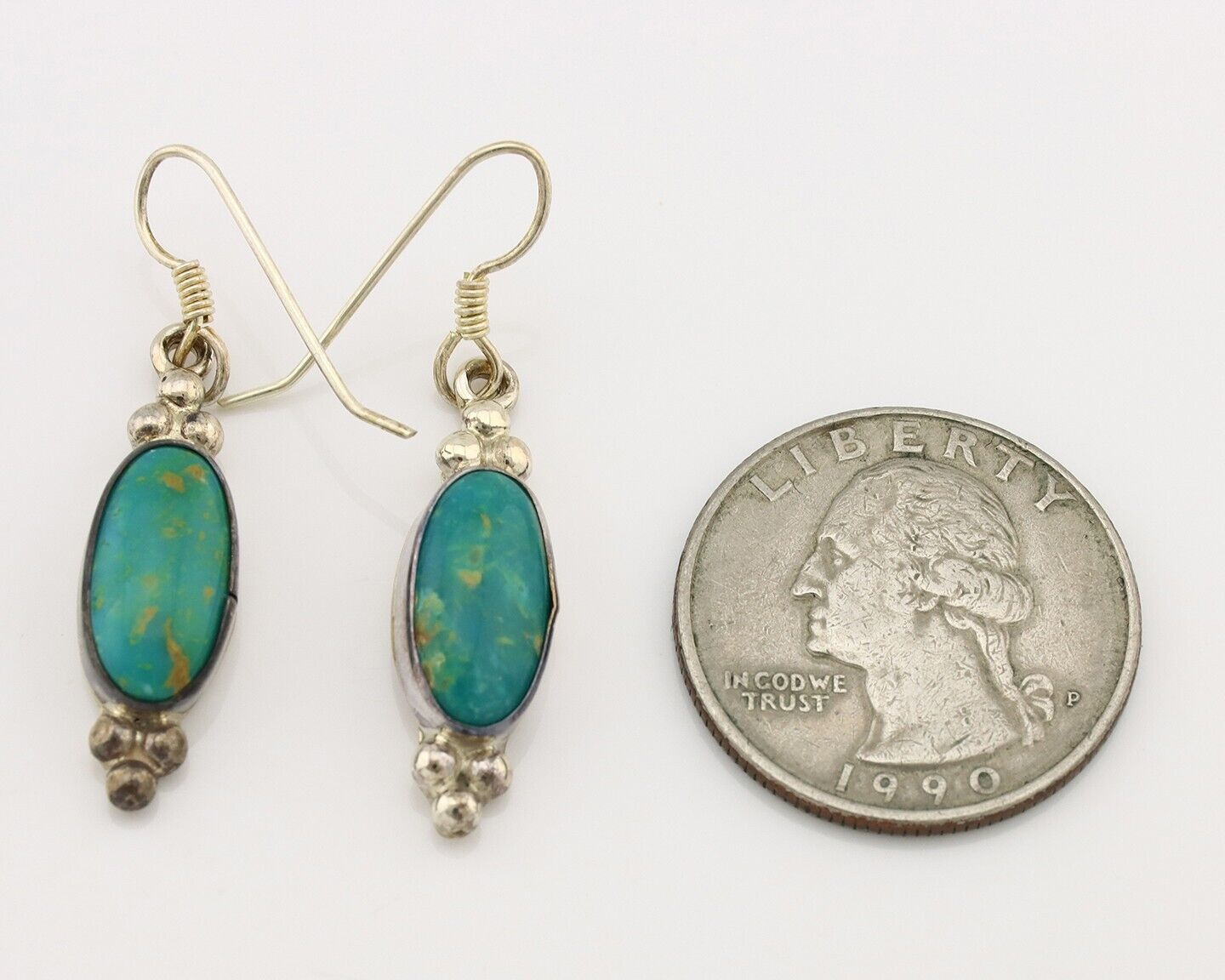 Navajo Earrings 925 Silver Blue Gem Turquoise Native American Artist C.80's