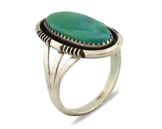 Navajo Ring .925 Silver Aqua Turquoise Native American Artist C.1980's