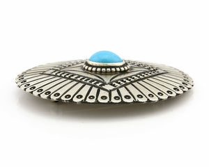 Navajo Handmade Brooch Pin .925 Sterling Silver Turquoise Artist Reeves C.1990