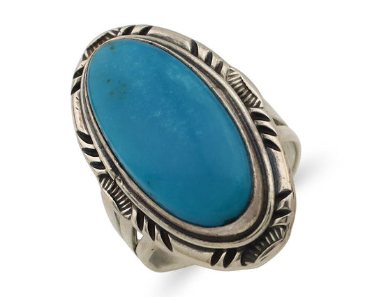 Navajo Ring 925 Silver Blue Gem Turquoise Native American Artist C.80's