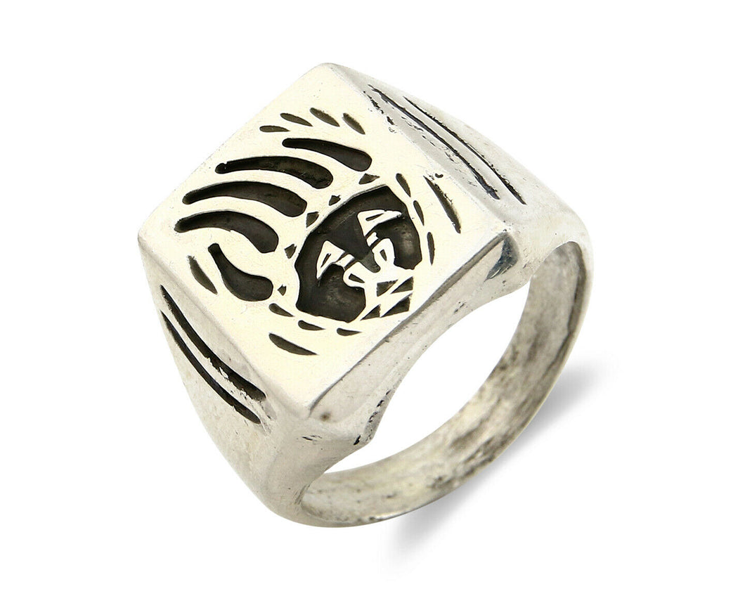 Navajo Ring .925 Silver Bear Claw Overlay Artist Native American C.80's