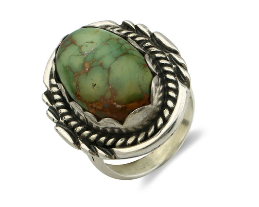 Navajo Ring .925 Silver Natural Uncolored Green Turquoise Signed Apache C.80's