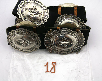 Navajo Concho Belt .925 Silver Hand Stamped Artist J Blackgoat C.80's