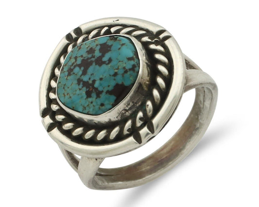 Navajo Handmade Ring .925 Silver Blue Diamond Turquoise Native Artist C.80's