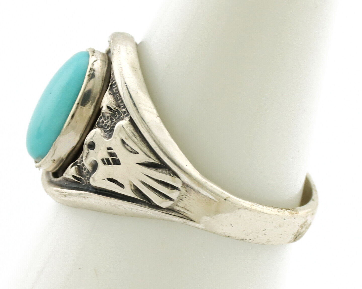 Navajo Ring .925 Silver Morenci Turquoise Native Artist Signed C.80s