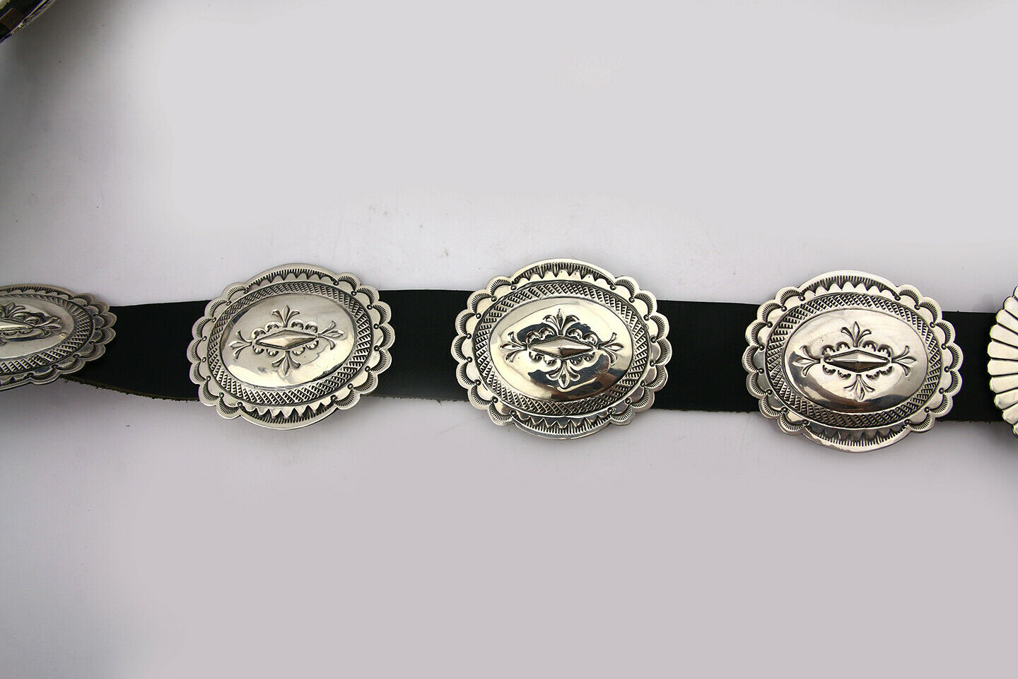 Navajo Concho Belt .925 Silver Hand Stamped Artist J Blackgoat C.80's