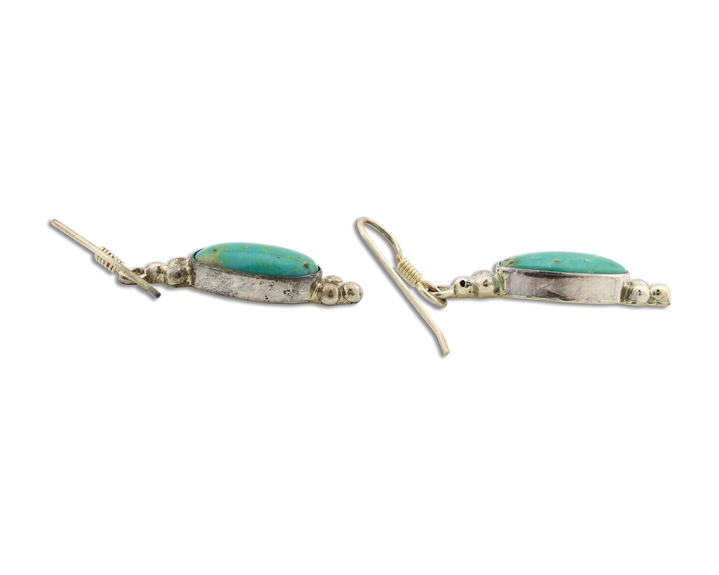 Navajo Earrings 925 Silver Blue Gem Turquoise Native American Artist C.80's