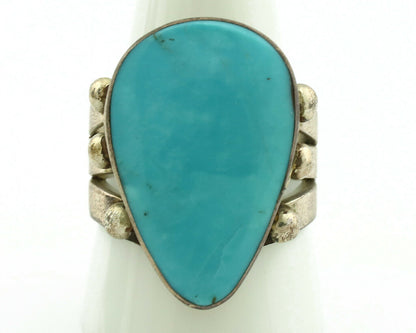 Navajo Ring .925 Silver Blue Turquoise Artist Signed UT C.1980's