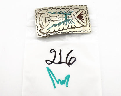 Navajo Belt Buckle 925 Silver Handmade Chip Inlay Artist Signed Begay C.80s