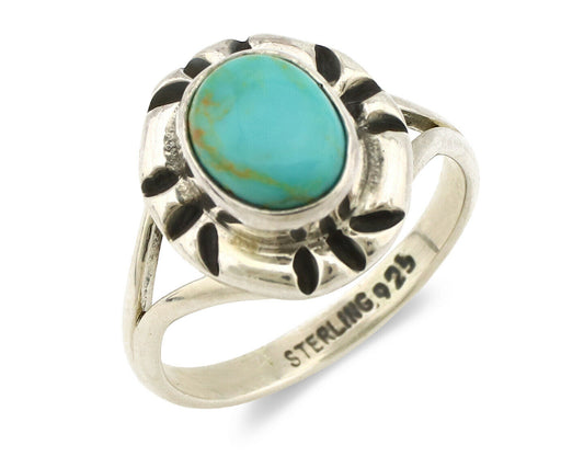 Navajo Ring .925 Silver Kingman Turquoise Artist Signed Gecko C.90's