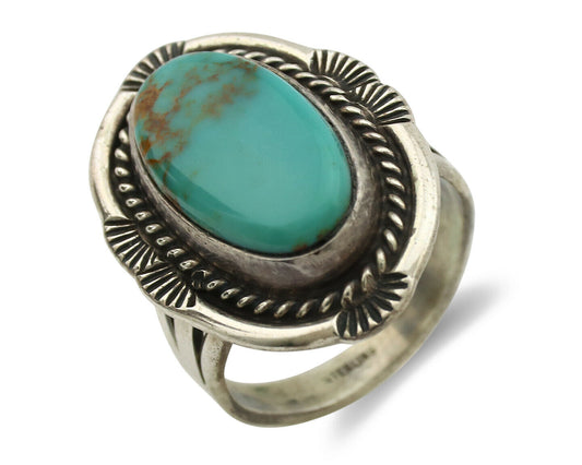 Navajo Ring .925 Silver Kingman Turquoise Signed M Begay C.1980's