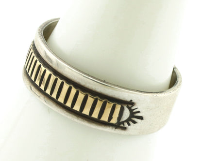 Navajo Ring 925 Silver & Solid 14k Yellow Gold Artist Signed E Hand Stamped C80s