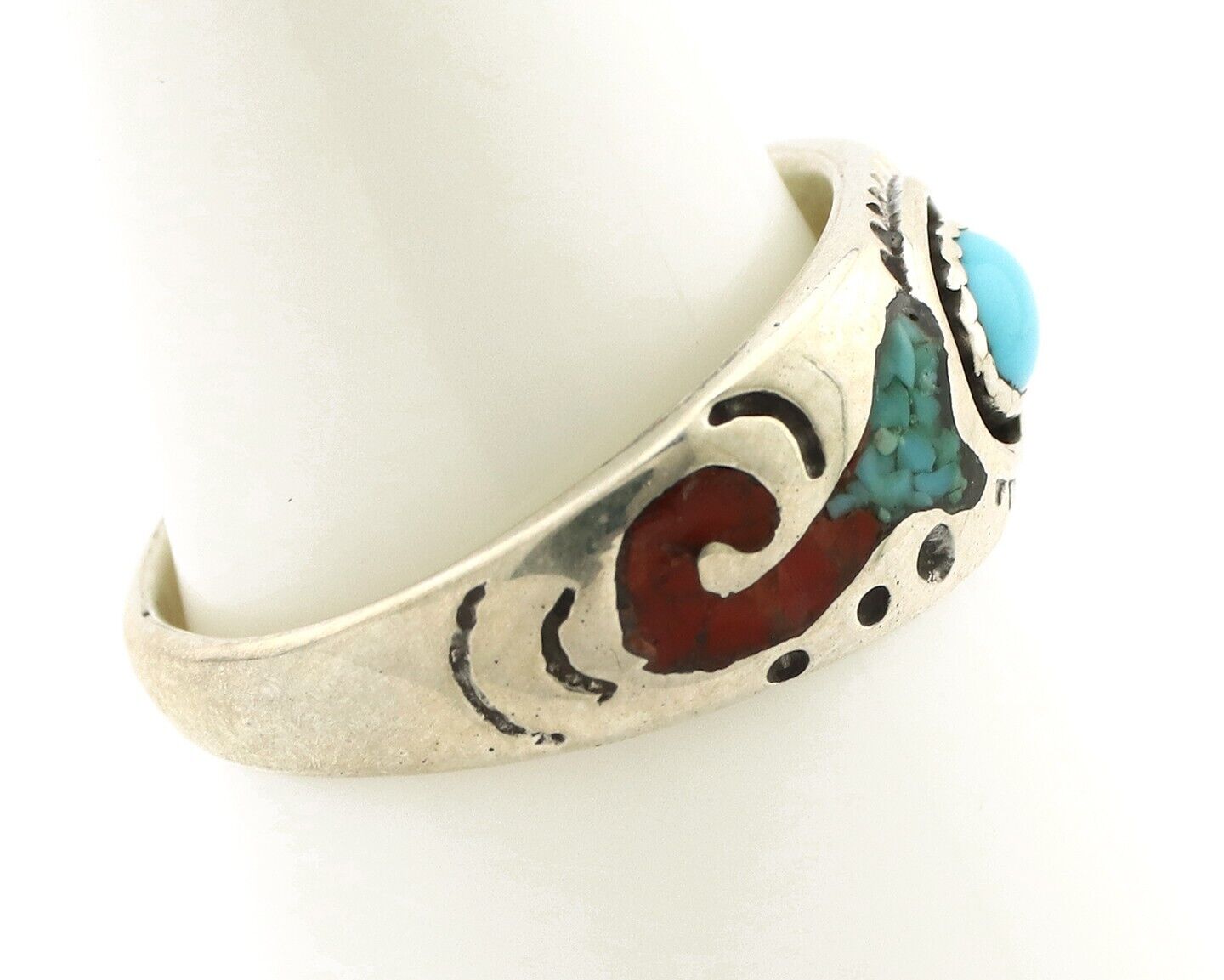 Navajo Handmade Ring 925 Silver Blue Turquoise & Coral Native American C.80's