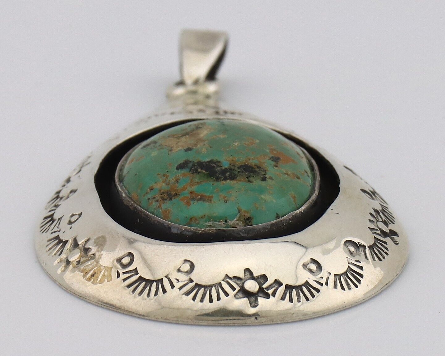 Navajo Pendant 925 Silver Natural Mined Turquoise Artist Signed MC C.80's