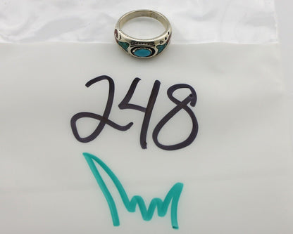 Navajo Handmade Ring 925 Silver Blue Turquoise & Coral Native American C.80's