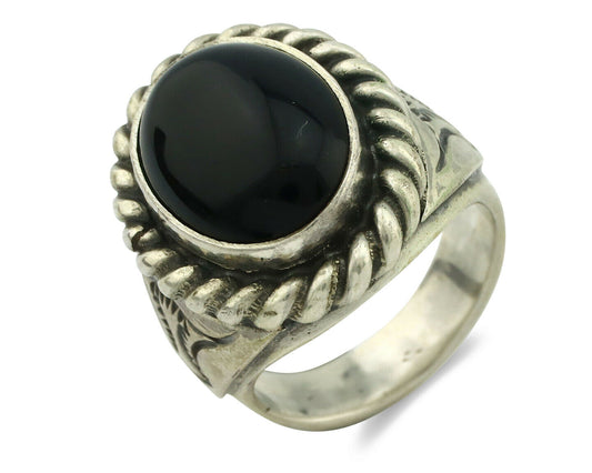 Navajo Ring .925 Silver Onyx Artist Signed Apache Manufacturing C.80's