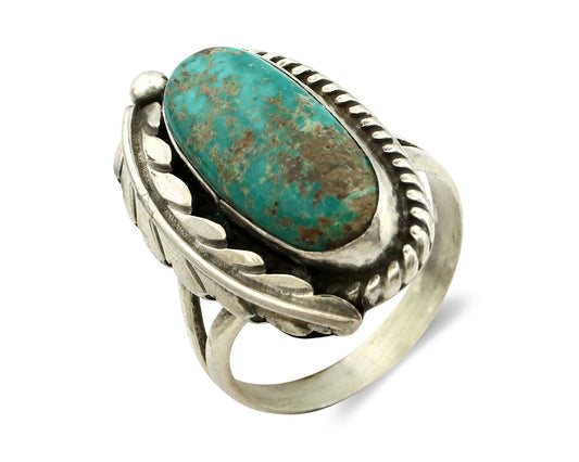 Navajo Ring .925 Silver Turquoise Mountain Signed Artist Apache C.80's