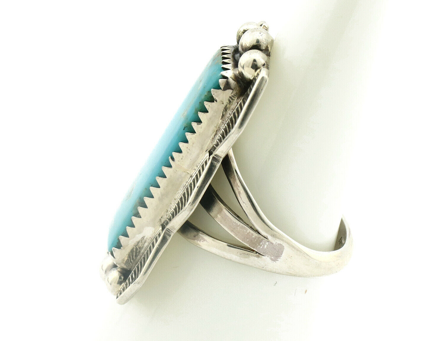 Navajo Ring .925 Silver Natural Aqua Turquoise Signed Apache C.80's