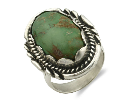Navajo Ring .925 Silver Natural Uncolored Green Turquoise Signed Apache C.80's