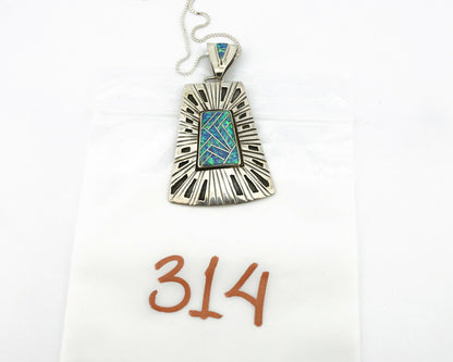 Navajo Handmade Pendant .925 Silver Black Opal Artist Signed Sun C.80's