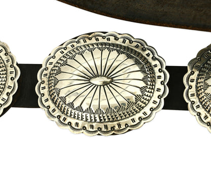 Navajo Concho Belt .925 Silver Hand Stamped Artist Marcella James C.80's