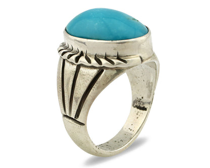 Navajo Ring .925 Silver Morenci Turquoise Native American Artist C.80's