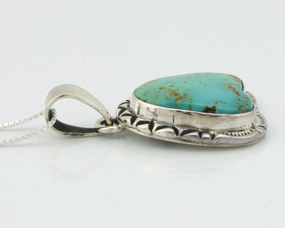 Navajo Kingman Turquoise Pendant .925 Silver Hand Stamped Signed Gecko C.80's