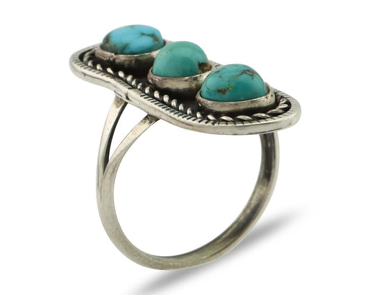 Navajo Ring .925 Silver Natural Blue Turquoise Native American Artist C.80's