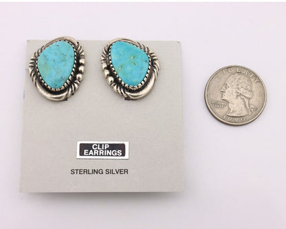 Navajo Earrings 925 Silver Natural Blue Turquoise Native American Artist C.90's