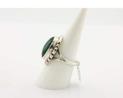 Navajo Ring 925 Silver Malachite Hand Stamped Signed NAKAI C.80's