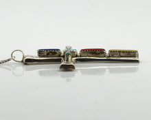 Zuni Handmade Cross Necklace 925 Silver Natural Gemstone Signed L. IULE C.80's