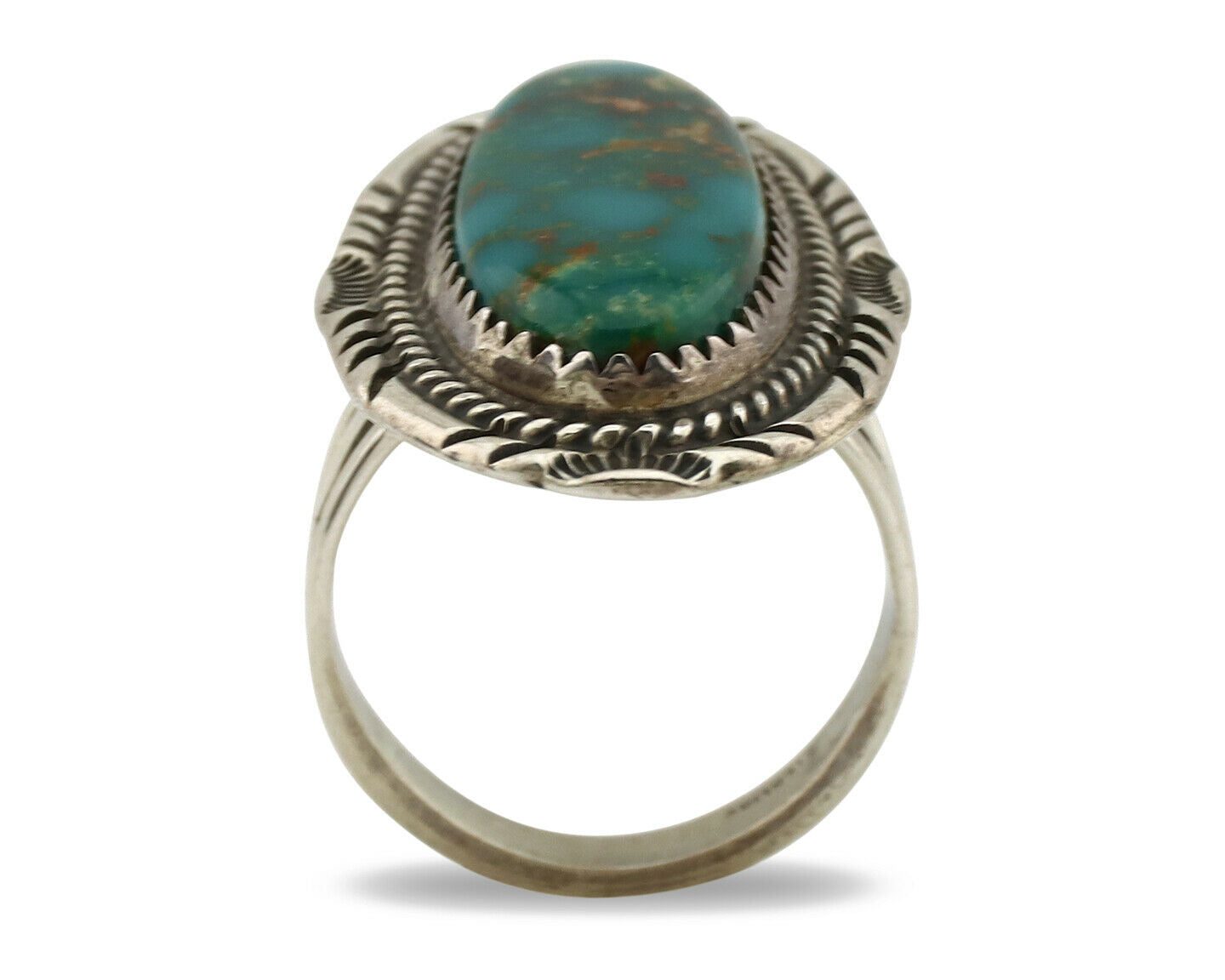 Navajo Ring .925 Silver Nevada Turquoise Artist Signed M Begay C.1980's