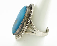 Navajo Ring 925 Silver Natural Mined Blue Gem Turquoise Signed M Begay C.80's