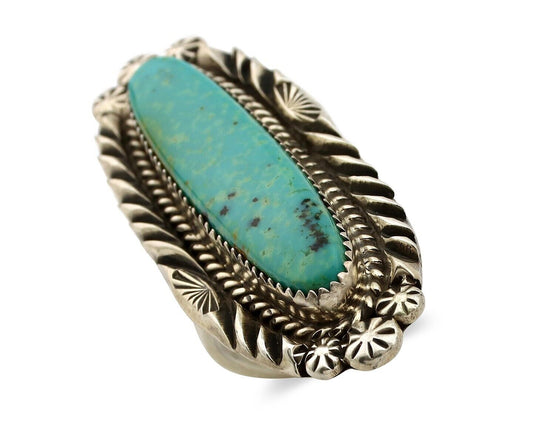 Navajo Ring 925 Silver Natural Blue Gem Turquoise Artist Signed Mike Begay C.80s