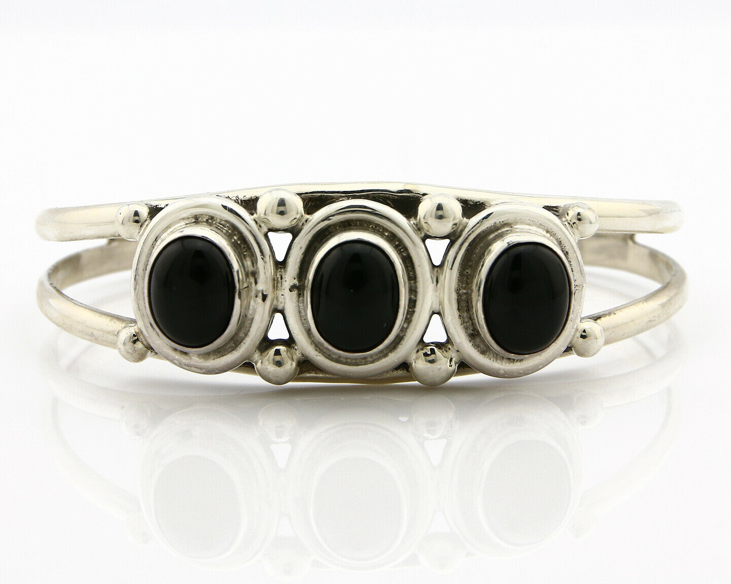 Navajo Bracelet .925 Silver Onyx Gemstones Handmade Native Artist C.80's