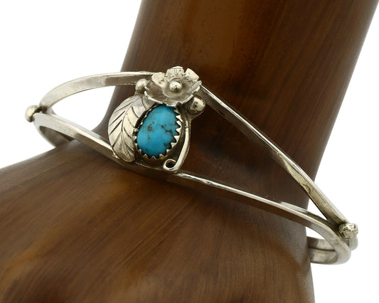 Navajo Bracelet .925 Silver Sleeping Beauty Turquoise Artist Signed T C.80's
