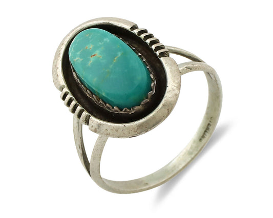 Navajo Ring .925 Silver Kingman Turquoise Native American Artist C.1980's