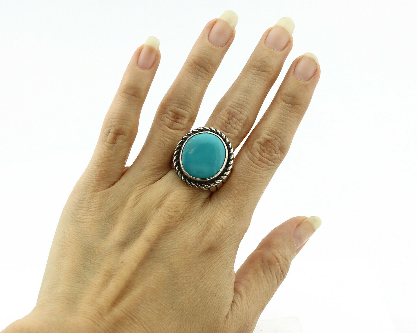 Navajo Ring .925 Silver Blue Turquoise Artist Doug Zachary C.80's