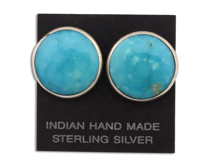 Navajo Earrings 925 Silver Natural Kingman Turquoise Artist Signed JM C.90's