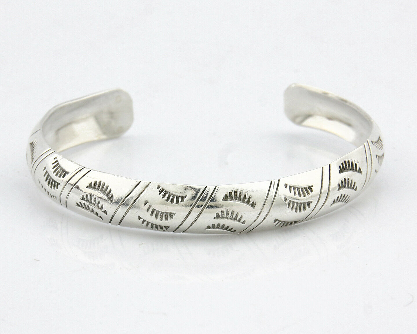 Navajo Bracelet SOLID .925 Silver Hand Stamped Signed Tract C.80's