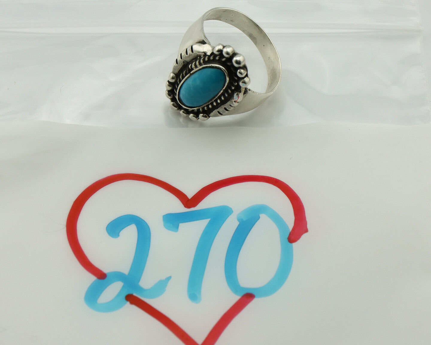 Navajo Ring .925 Silver Blue Turquoise Native American Artist C.80's