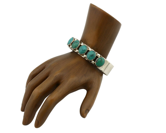 Navajo Bracelet .925 Silver Gem Grade Blue Green Turquoise C Jones Artist C.80's