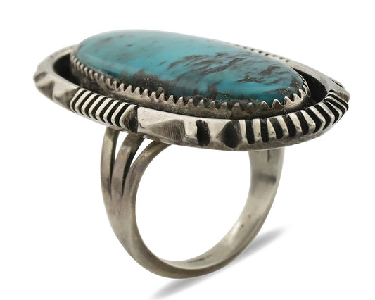 Navajo Ring .925 Silver Spiderweb Turquoise Artist Signed Begay C.1980's